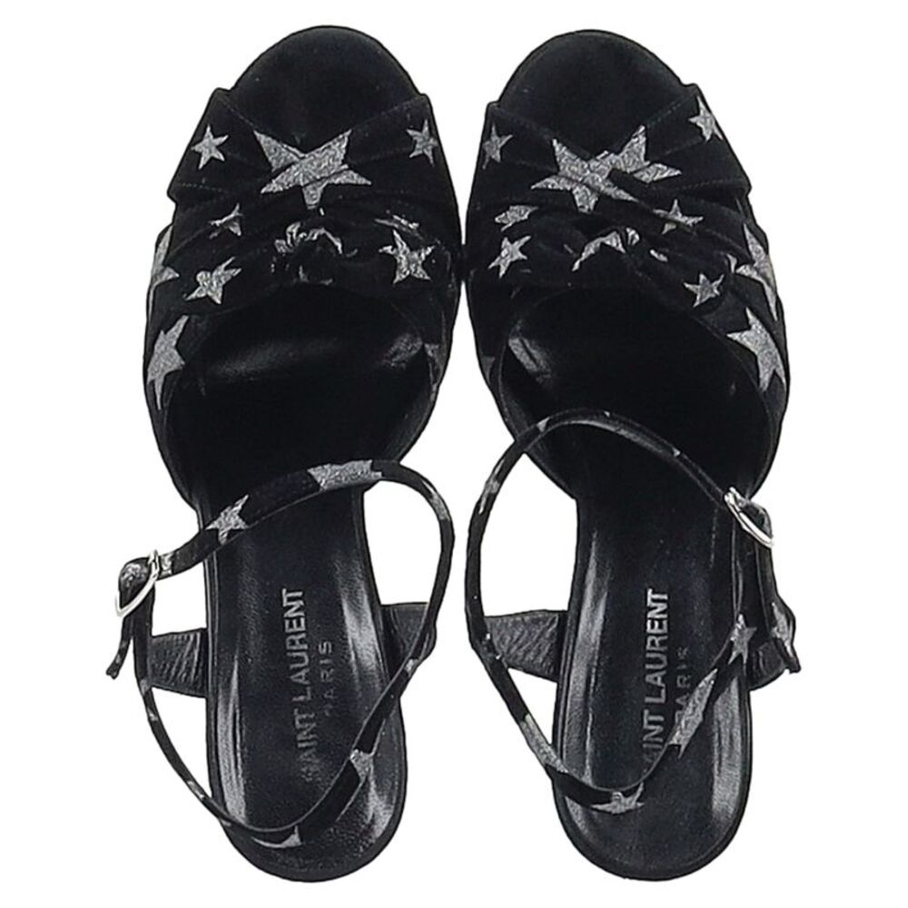 Saint Laurent Candy Star Print Platform Sandals in Black Suede - Picture 4 of 7